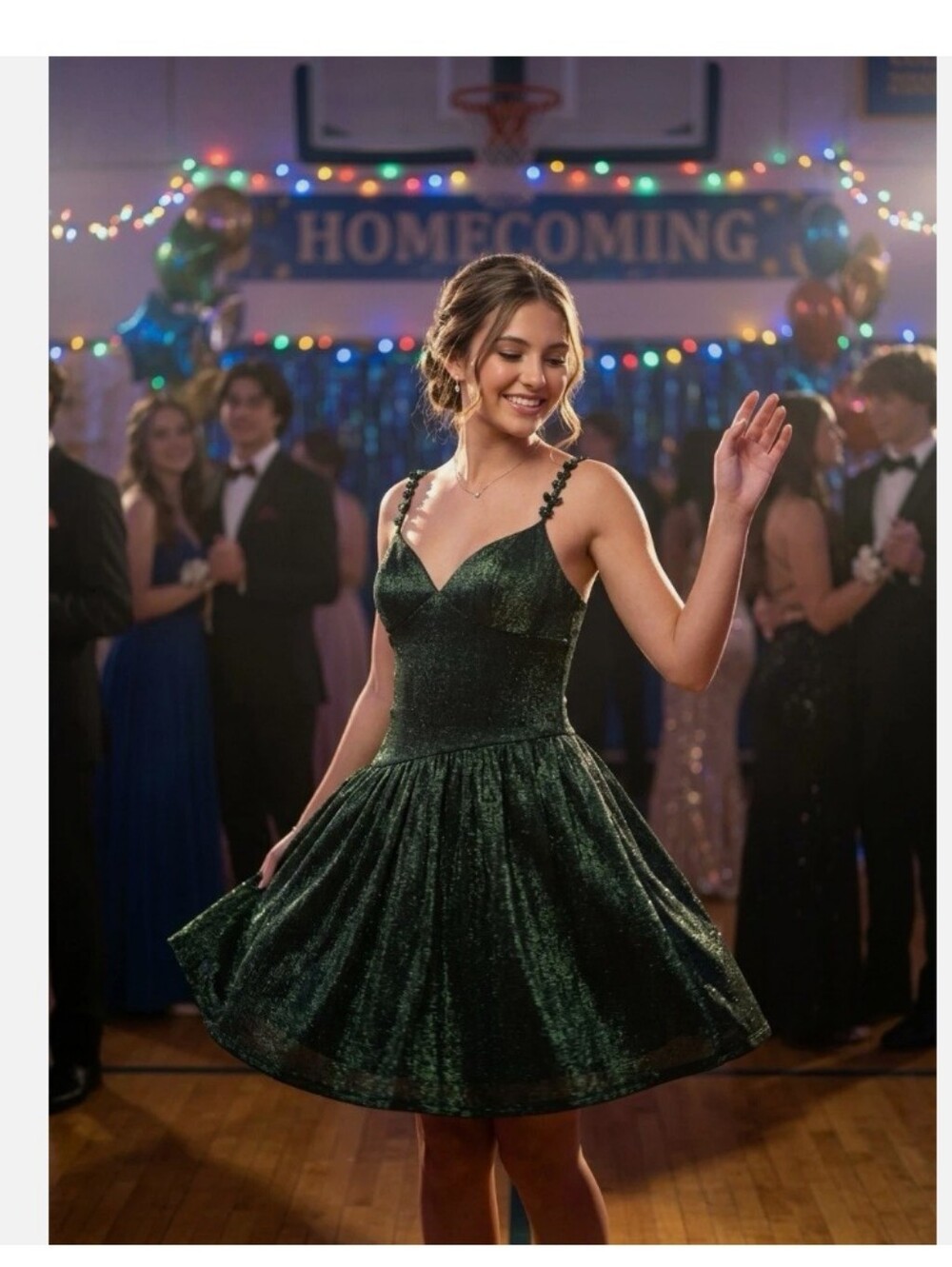 Seni And Cade Super Cute Fit Flare Sparkling Forest Green Homecoming Dress Sz S